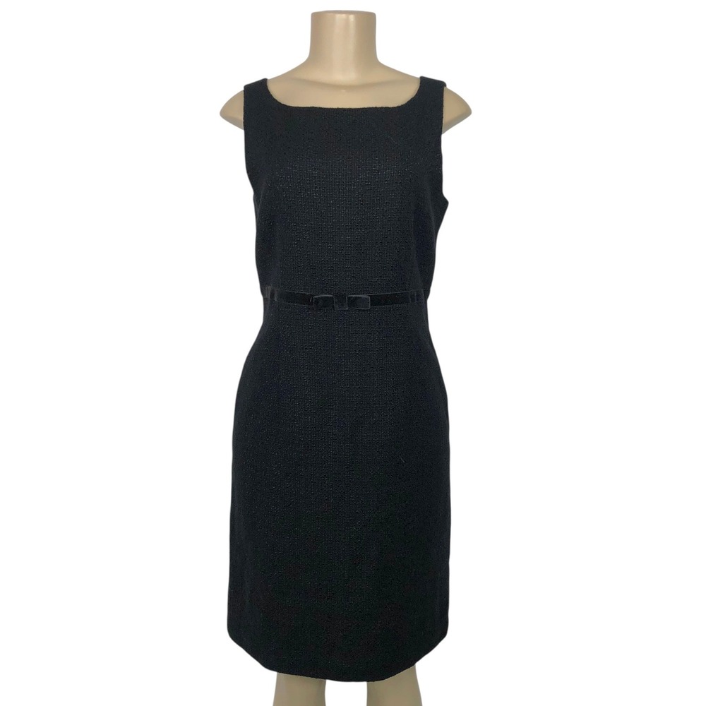 Gap Wool Blend Tweed Sheath Dress Velvet Bow Sleeveless‎ Size 8 Business Career
